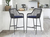 JOIVI Outdoor Wicker Bar Stools, 2 Piece Patio Bar Height Chairs with Cushions