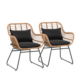 JOIVI Outdoor Dining Chairs Set of 2, Patio Dining Chairs with Cushions, All-weather Rattan Porch Chairs with Armrest