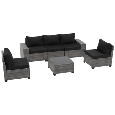 JOIVI 6 Pieces Patio Furniture Conversation Set, Wicker Outdoor Sectional Sofa Set with Coffee Table and Cushions