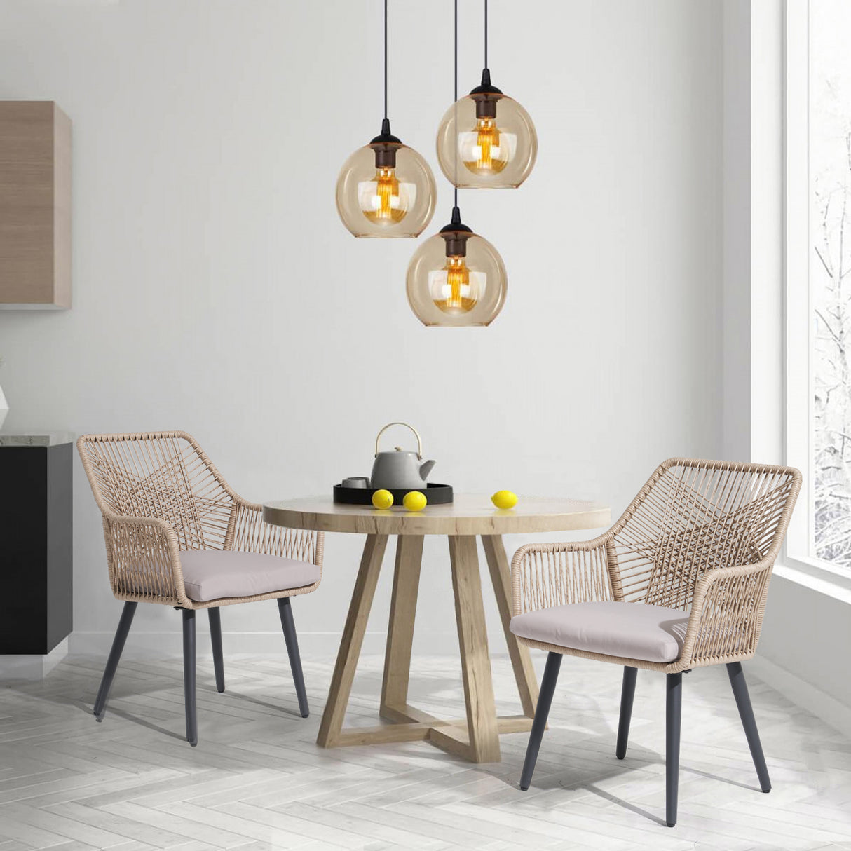 JOIVI Outdoor Dining Chairs Set of 2, Wicker Patio Chairs with Metal Frame, Rattan Indoor-Outdoor Chairs with Armrest and Seat Cushions