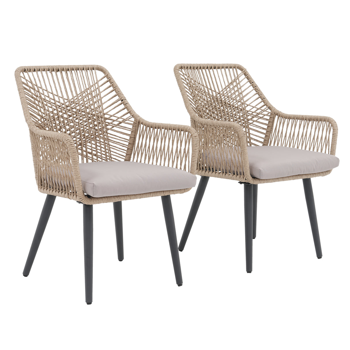 JOIVI Outdoor Dining Chairs Set of 2, Wicker Patio Chairs with Metal Frame, Rattan Indoor-Outdoor Chairs with Armrest and Seat Cushions