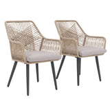 JOIVI Outdoor Dining Chairs Set of 2, Wicker Patio Chairs with Metal Frame, Rattan Indoor-Outdoor Chairs with Armrest and Seat Cushions