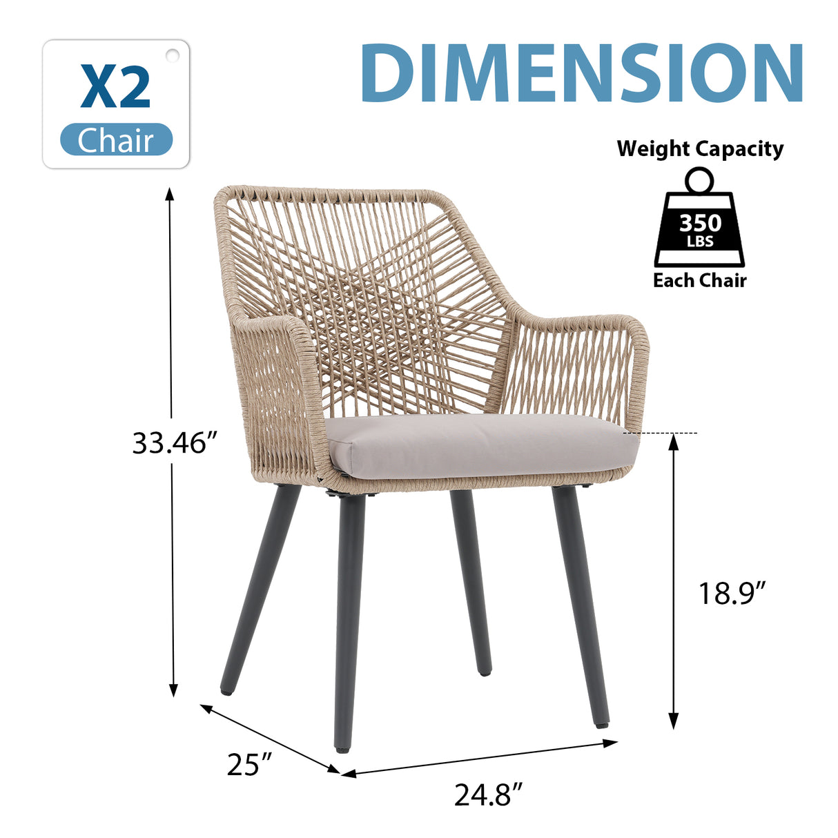 JOIVI Outdoor Dining Chairs Set of 2, Wicker Patio Chairs with Metal Frame, Rattan Indoor-Outdoor Chairs with Armrest and Seat Cushions