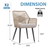JOIVI Outdoor Dining Chairs Set of 2, Wicker Patio Chairs with Metal Frame, Rattan Indoor-Outdoor Chairs with Armrest and Seat Cushions