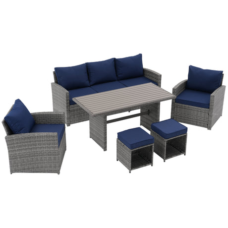 JOIVI 6 Piece Patio Furniture Set, Wicker Outdoor Sectional Sofa Set with Aluminum Top Dining Table, Rattan Dining Conversation Furniture Set with Ottomans
