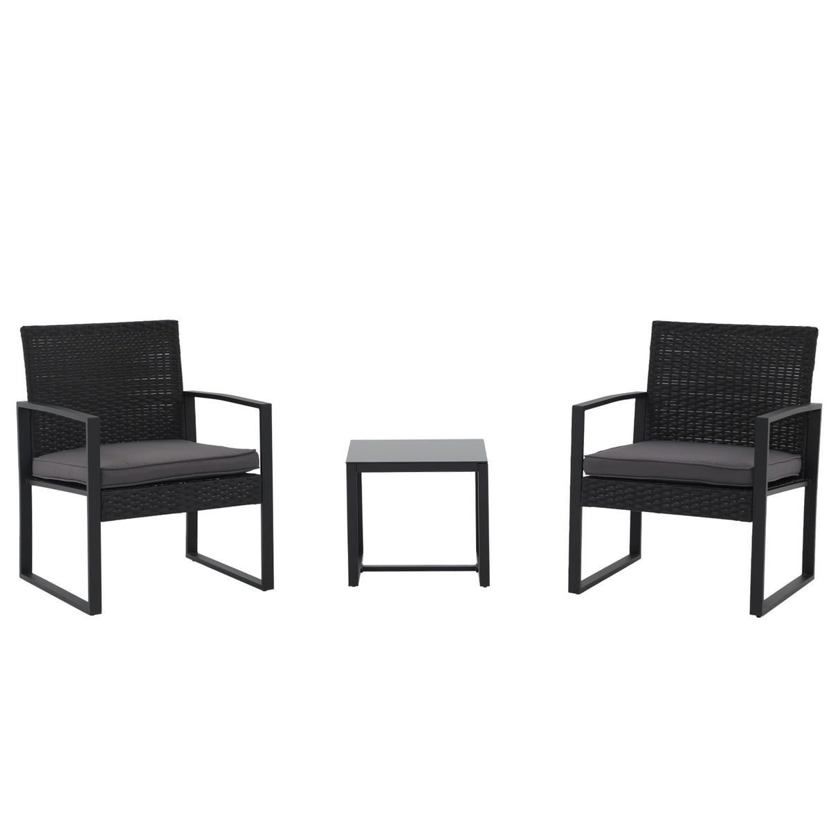JOIVI 3 Pieces Wicker Patio Bistro Set, Outdoor Rattan Furniture Conversation Set with Tempered Glass Top Table