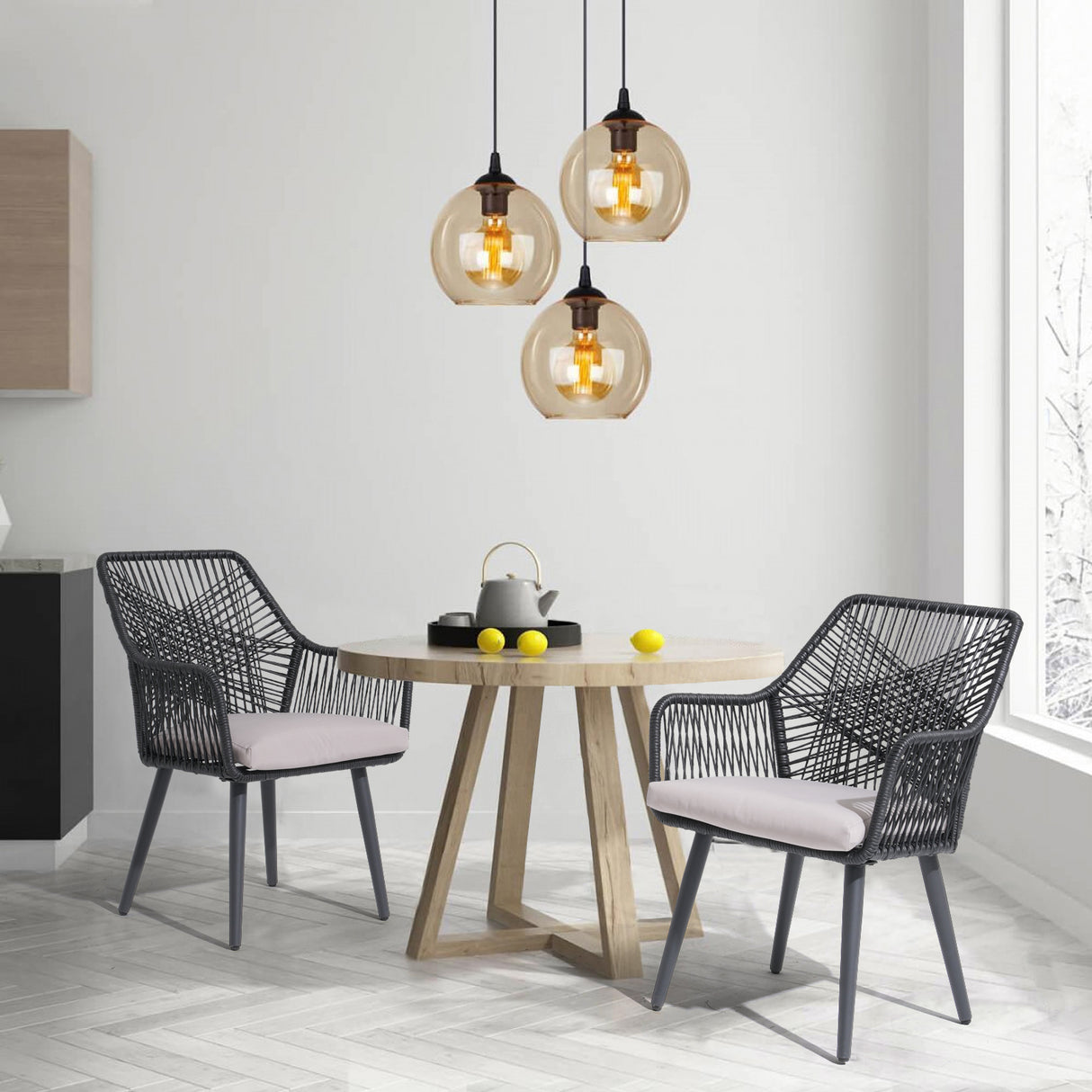 JOIVI Outdoor Dining Chairs Set of 2, Wicker Patio Chairs with Metal Frame, Rattan Indoor-Outdoor Chairs with Armrest and Seat Cushions
