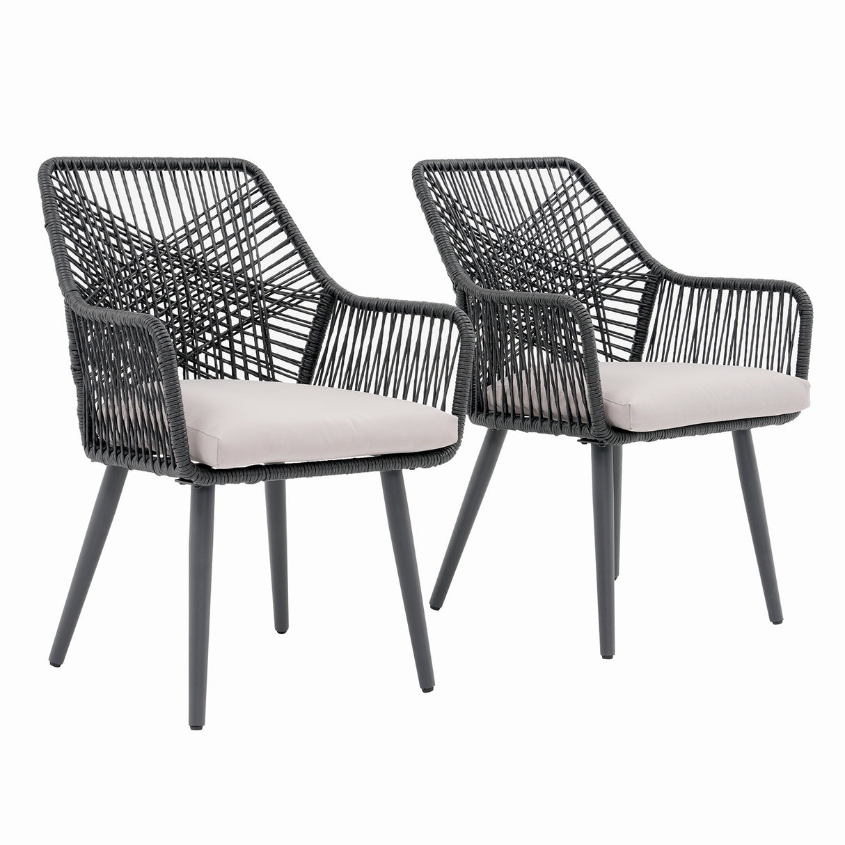 JOIVI Outdoor Dining Chairs Set of 2, Wicker Patio Chairs with Metal Frame, Rattan Indoor-Outdoor Chairs with Armrest and Seat Cushions