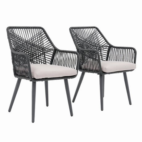 JOIVI Outdoor Dining Chairs Set of 2, Wicker Patio Chairs with Metal Frame, Rattan Indoor-Outdoor Chairs with Armrest and Seat Cushions