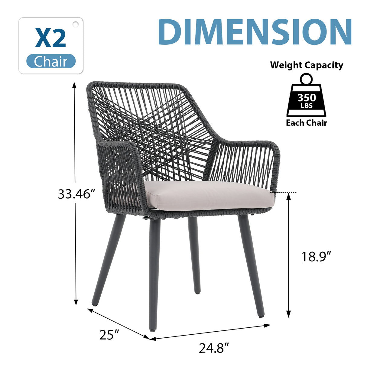 JOIVI Outdoor Dining Chairs Set of 2, Wicker Patio Chairs with Metal Frame, Rattan Indoor-Outdoor Chairs with Armrest and Seat Cushions