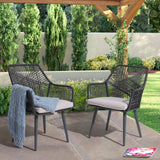 JOIVI Outdoor Dining Chairs Set of 2, Wicker Patio Chairs with Metal Frame, Rattan Indoor-Outdoor Chairs with Armrest and Seat Cushions