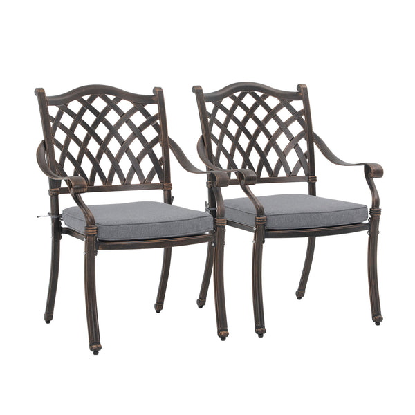 JOIVI 2 Pieces Patio Cast Aluminum Dining Chairs, Outdoor Bistro Chairs Set with Seat Cushions and Armrest for Outside Lawn, Garden, Backyard, Indoor