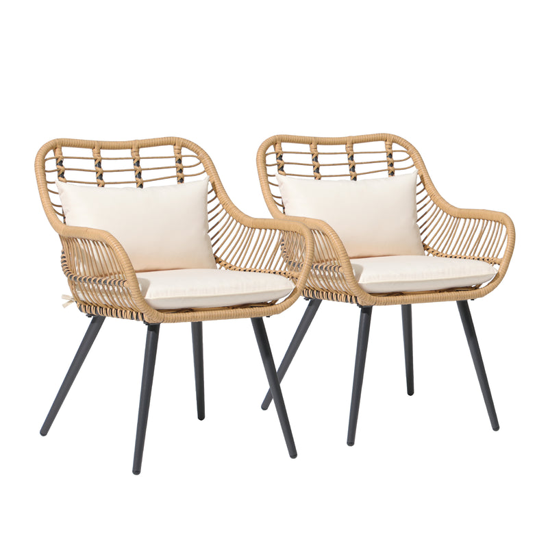 JOIVI Outdoor Wicker Chairs Set of 2, Patio Dining Chairs with Cushions, All-weather Rattan Porch Chairs with Armrest
