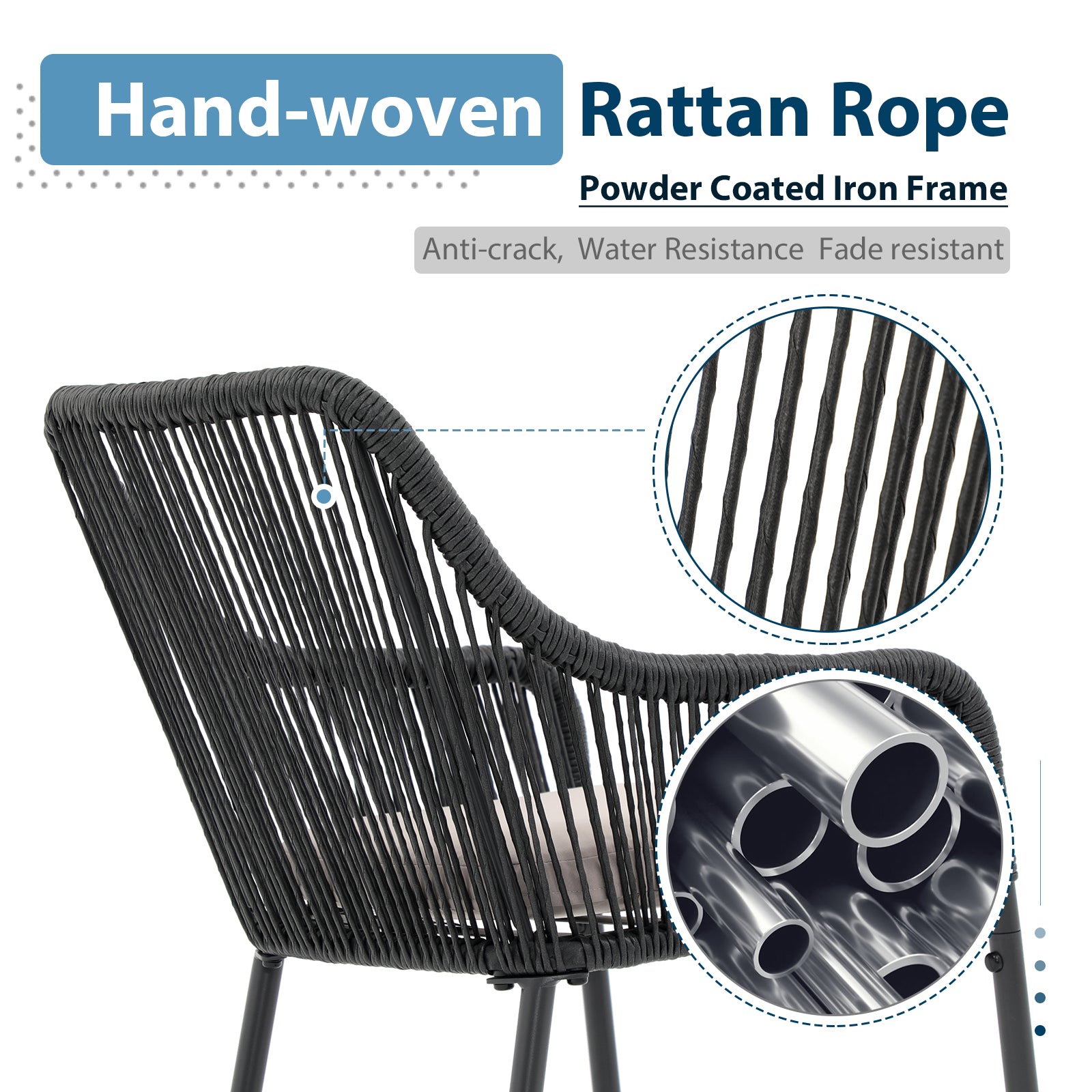 JOIVI Outdoor Wicker Bar Stools, 2 Piece Patio Bar Height