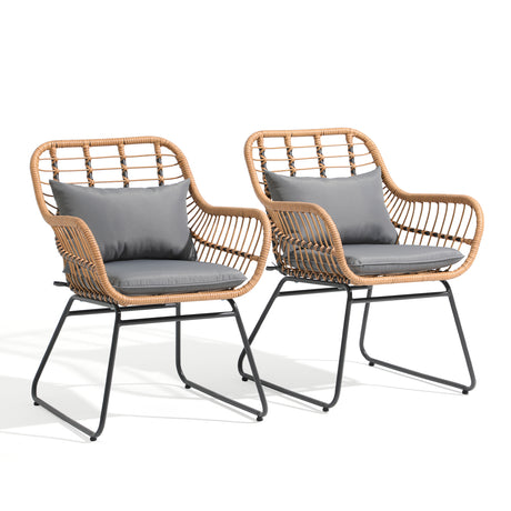 JOIVI Outdoor Dining Chairs Set of 2, Patio Dining Chairs with Cushions, All-weather Rattan Porch Chairs with Armrest