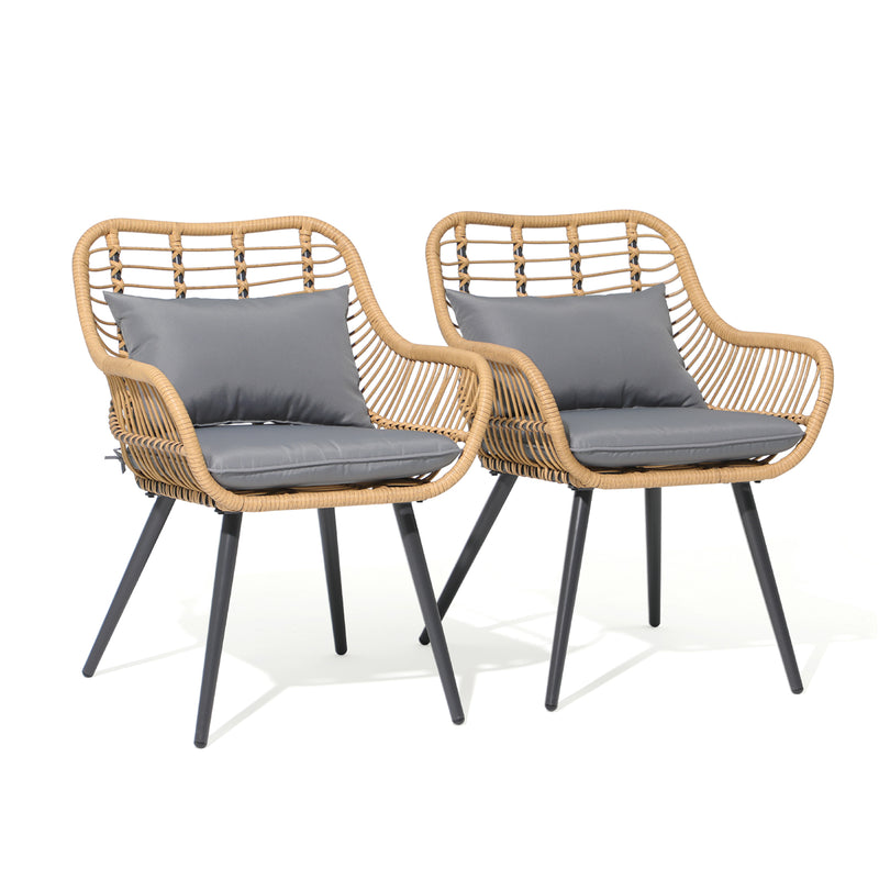 JOIVI Outdoor Wicker Chairs Set of 2, Patio Dining Chairs with Cushions, All-weather Rattan Porch Chairs with Armrest