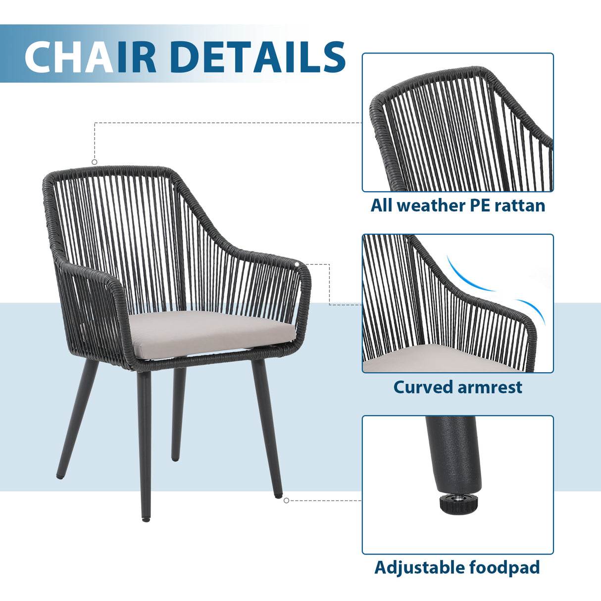 JOIVI 5-Piece Outdoor Dining Set, Wicker Patio Dining Set, Black Rattan Patio Furniture Table and Chairs Set for 4 People, with Um