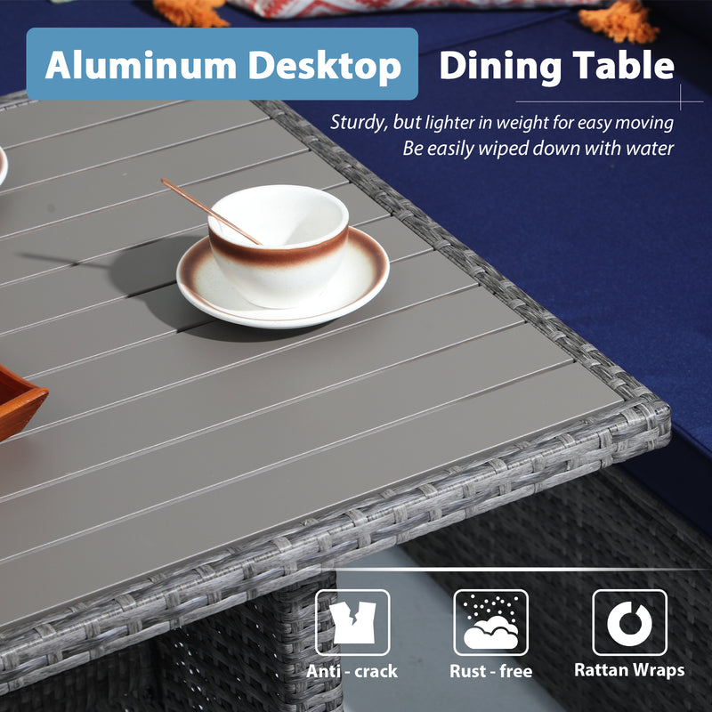 JOIVI 7 Pieces PE Rattan Dining Set with Aluminium Table
