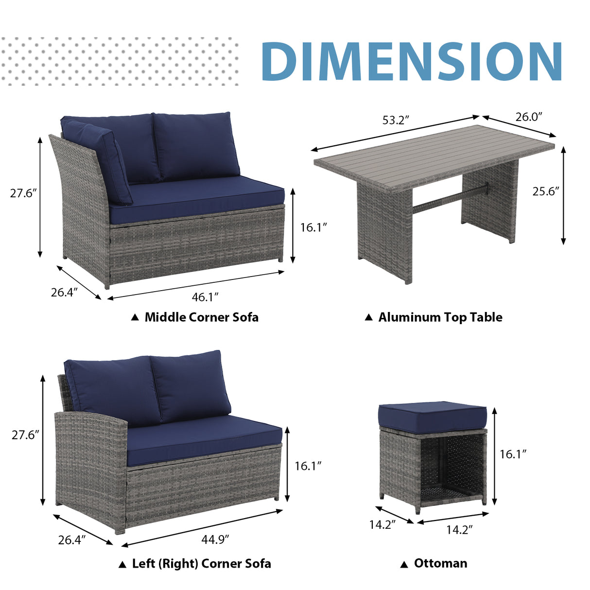 JOIVI 7 Pieces PE Rattan Dining Set with Aluminium Table