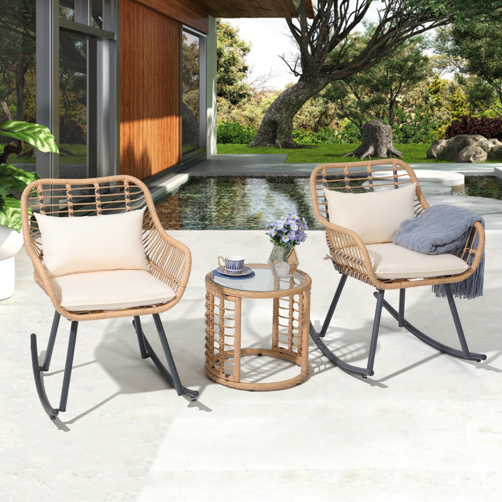 Walnew 3 pieces patio furniture set rocking wicker bistro sets sale