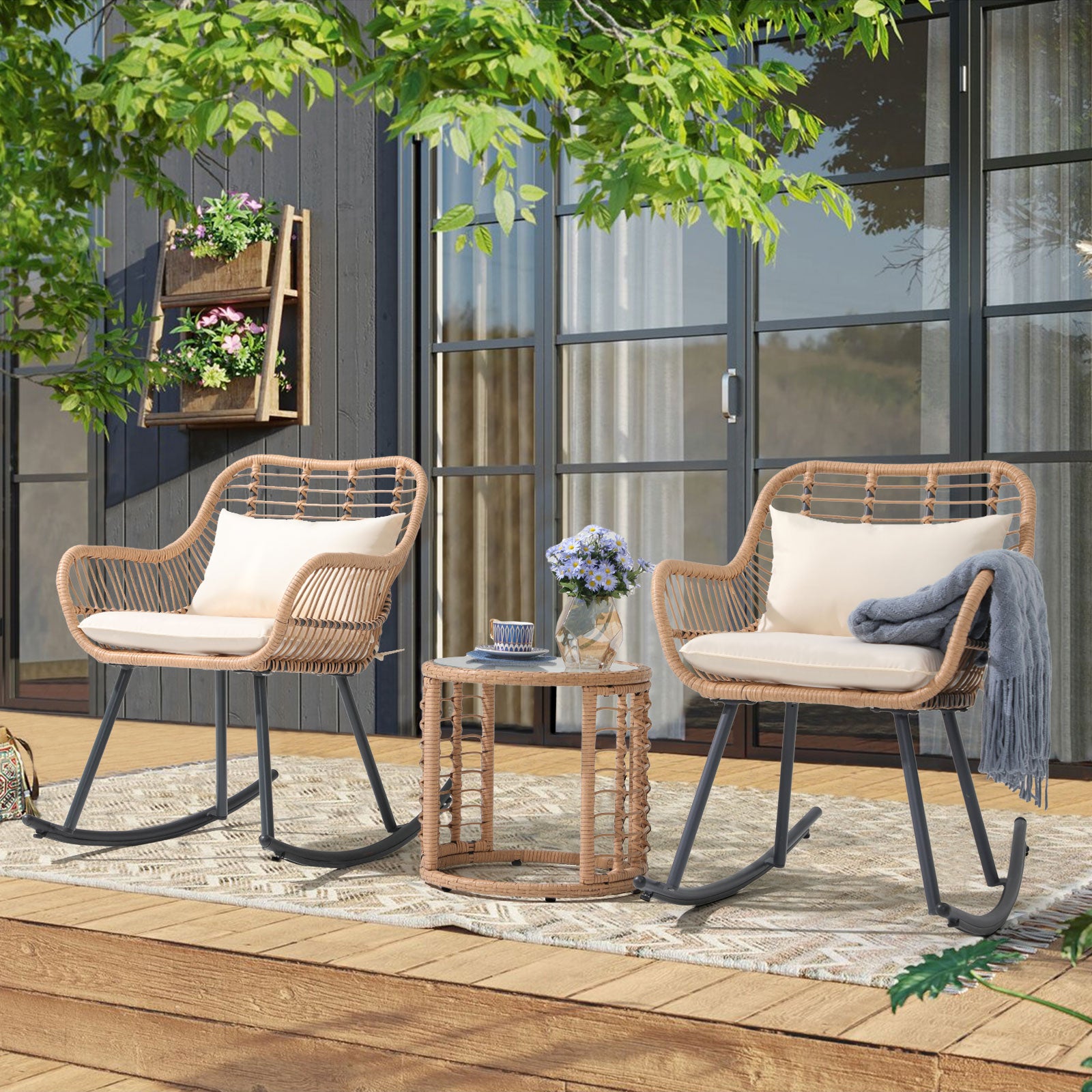 3 Piece Outdoor Furniture Rocking Bistro Set JOIVI