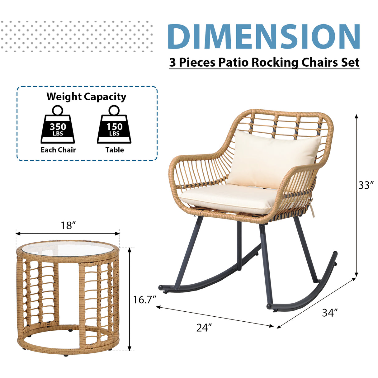 3 Piece Outdoor Furniture Rocking Bistro Set