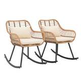 JOIVI Outdoor Rocking Chair, 2 Piece Patio Wicker Rocking Chairs with Pillows and Cushions