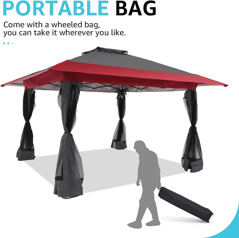 13’x13’ Pop Up Gazebo, Outdoor Canopy Tent Shade with Metal Frame Mosquito Netting for Patio, Garden, Lawn, Backyard,