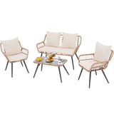 JOIVI 4 Pieces Patio Conversation Set, Outdoor Wicker furniture Set with Loveseat Chair and Table