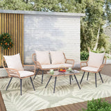 JOIVI 4 Pieces Patio Conversation Set, Outdoor Wicker furniture Set with Loveseat Chair and Table