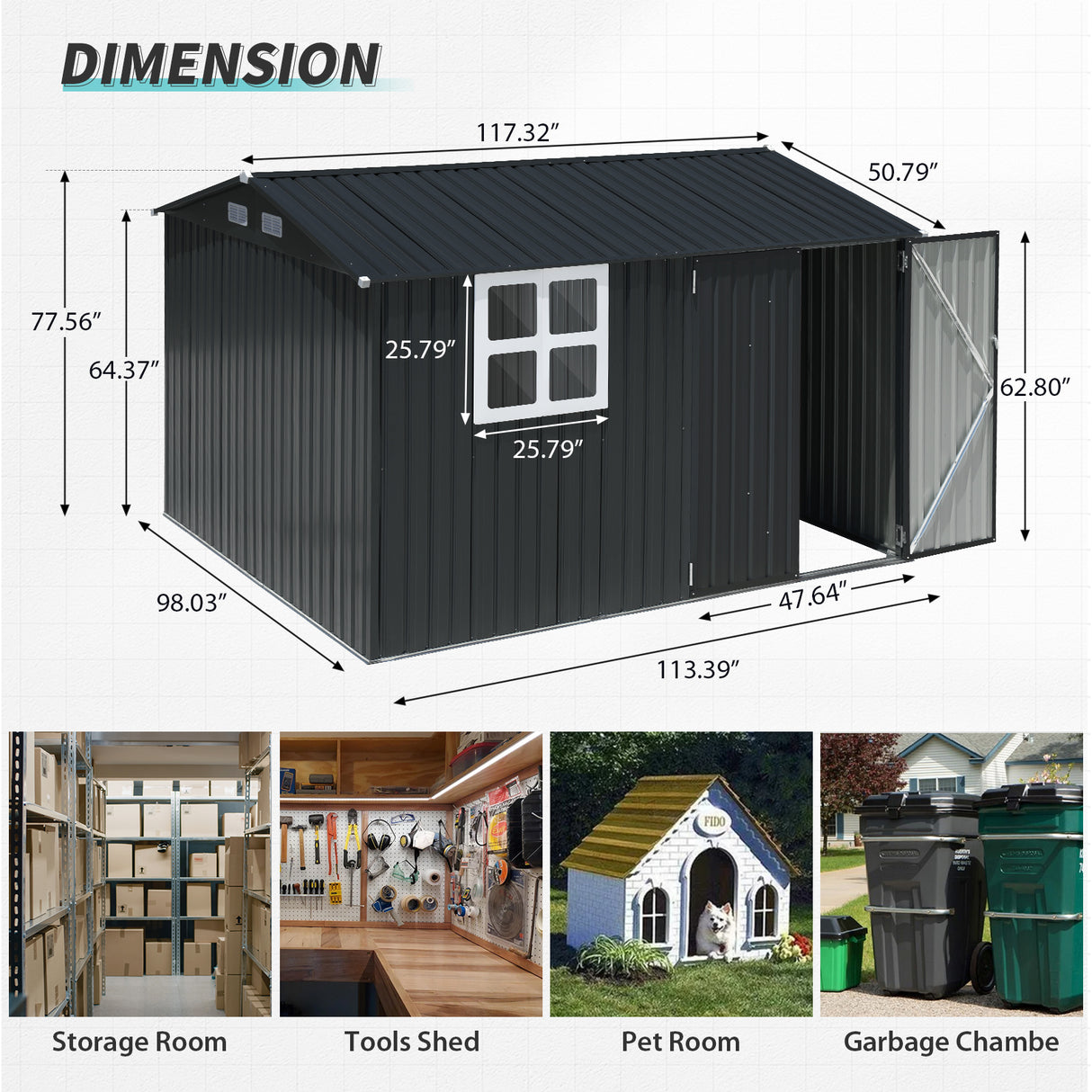 JOIVI Outdoor Storage Shed with Large Window, Patio Galvanized Metal Steel Garden Shed