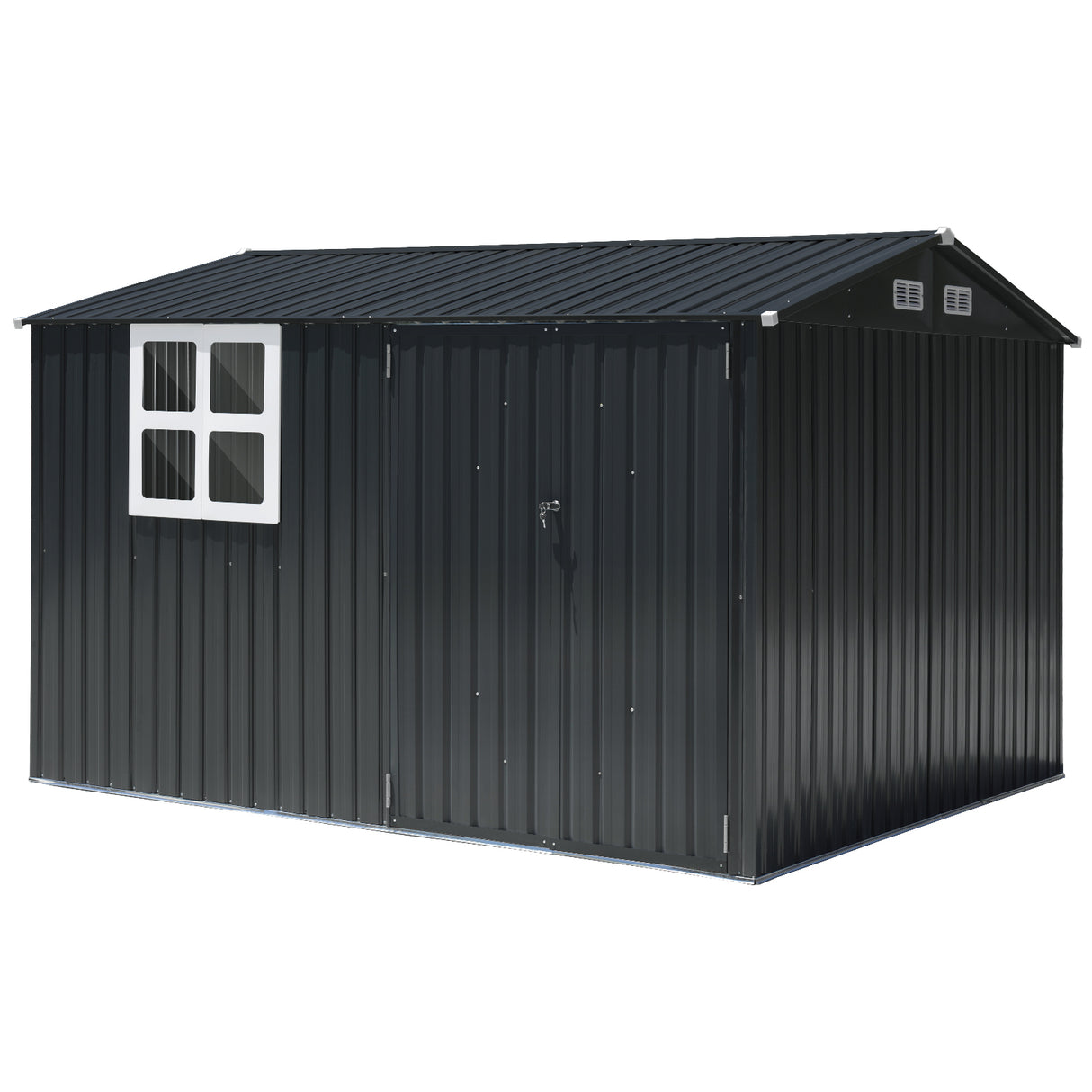 JOIVI Outdoor Storage Shed with Large Window, Patio Galvanized Metal Steel Garden Shed