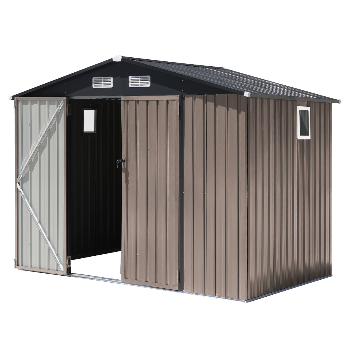 JOIVI 8 x6 FT Outdoor Storage Shed with Window, Galvanized Metal Steel Weather Resistant Garden Shed