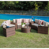 JOIVI Outdoor Sectional Half-Moon Curved Sofa Set,  Sectional Furniture Set with Round Coffee Table and Side Tables