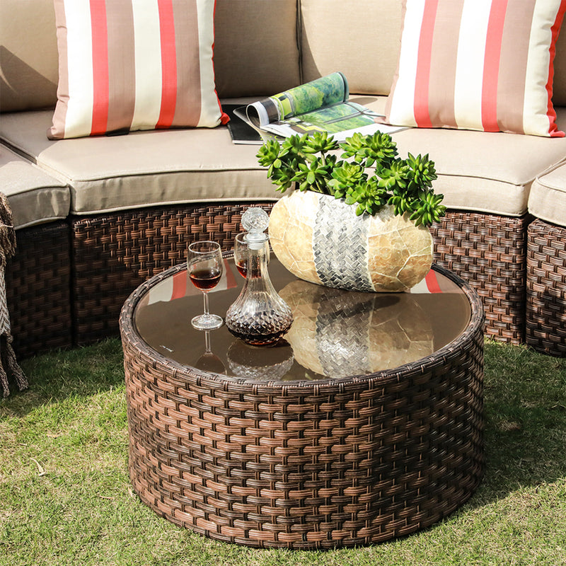 JOIVI Outdoor Sectional Half-Moon Curved Sofa Set,  Sectional Furniture Set with Round Coffee Table and Side Tables