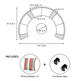 JOIVI Outdoor Sectional Half-Moon Curved Sofa Set,  Sectional Furniture Set with Round Coffee Table and Side Tables