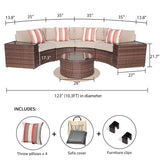 JOIVI Outdoor Sectional Half-Moon Curved Sofa Set,  Sectional Furniture Set with Round Coffee Table and Side Tables