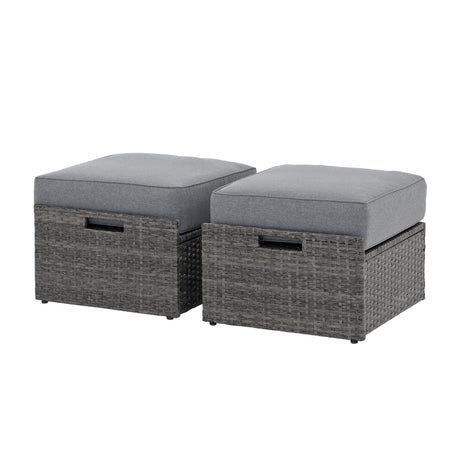 JOIVI 2 Pieces Outdoor Patio Ottoman with Thick Cushions