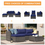 JOIVI 6 Pieces Patio Furniture with Fire Pit Table, PE Wicker Rattan Outdoor Sectional with Propane Fire Pit Table, Patio Conversation Set with ETL Certified Gas Fire Pit Table