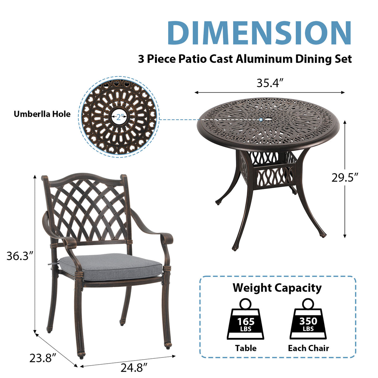 3 Piece Patio Furniture Dining Set