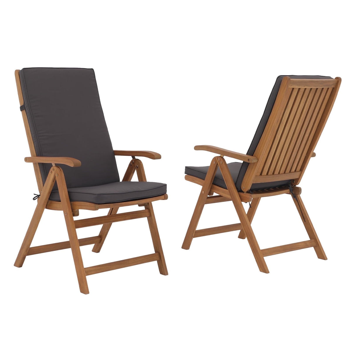 Folding Patio Dining Chair Set of 2, Outdoor Acacia Wooden Reclining Chair w/Armrest & Removeable Cushion, FSC Certified Wood, for Porch, Backyard, Garden, Indoor, No Assembly