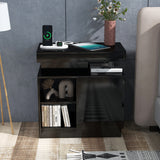 JOIVI LED Nightstand with Charging Station, 2-Drawers High Gloss Bedside Table, Modern End Side Table with LED Lights