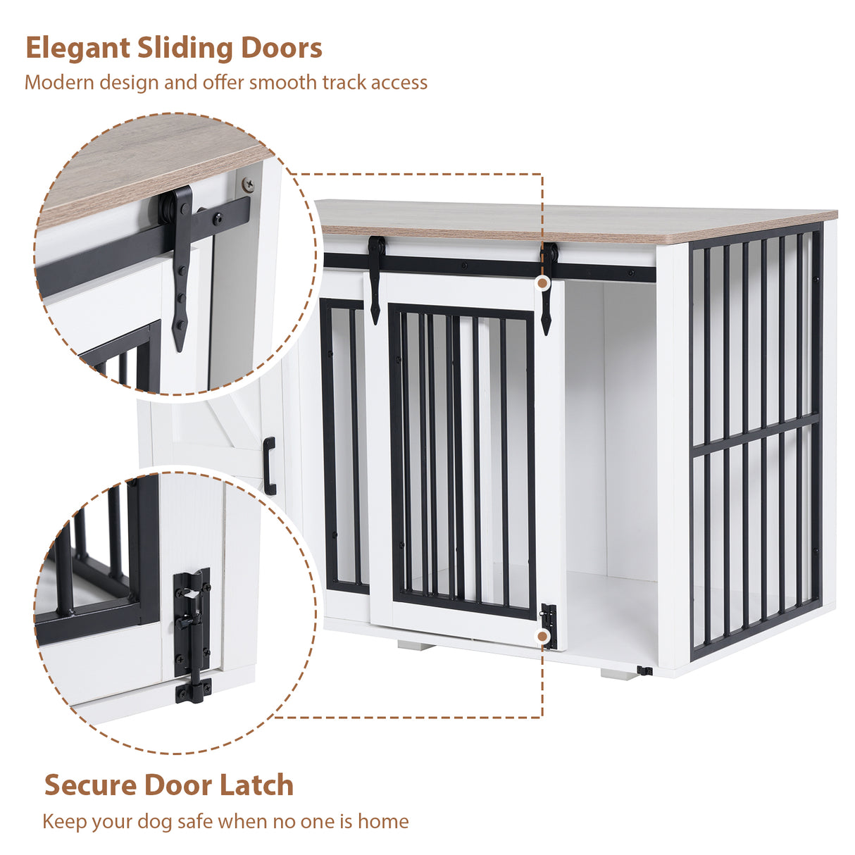 JOIVI 44" Dog Crate Furniture with Sliding Barn Door, Wooden Dog Kennel with Drawer and Storage Cabinet