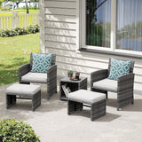 5 Piece Patio Furniture Set, Wicker Outdoor Patio Set with Ottoman and Small Coffee Table, Pillows Included