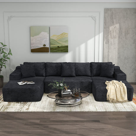JOIVI Indoor Modular Sectional Sofa, 132'' Corduroy Cloud Couch with Double Chaise, U Shaped Sofas with Deep Seat, Comfy Fluffy Plush Couches, No Assembly Required