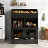JOIVI Large Potato Storage Wood Bin, Wooden Bread Storage Bins with Removable Drawer & 4 Doors, 31'' Onion Organizer with Grocery Section, Vegetable Organization Cabinet for Kitchen