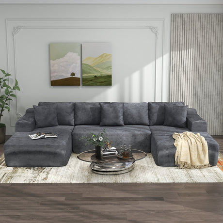 JOIVI Indoor Modular Sectional Sofa, 132'' Corduroy Cloud Couch with Double Chaise, U Shaped Sofas with Deep Seat, Comfy Fluffy Plush Couches, No Assembly Required