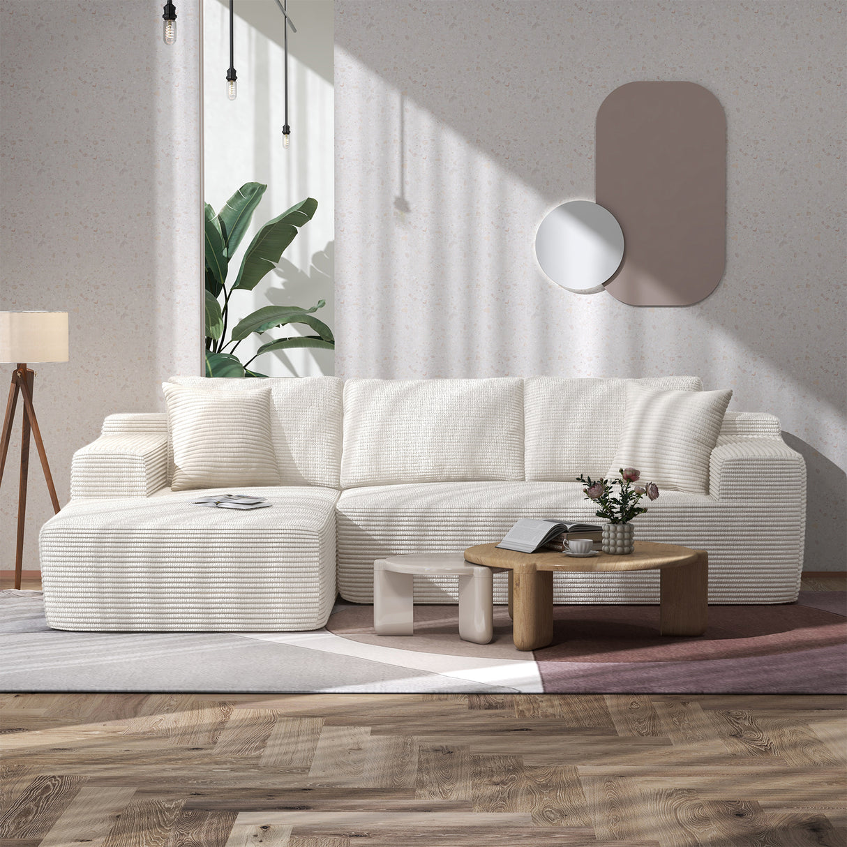 JOIVI Indoor Modular Sectional Sofa, 106" Corduroy Cloud Couch L Shaped Sofas with Deep Seat, Comfy Fluffy Plush Couches, No Assembly Required, Left Chaise