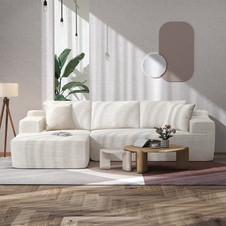 JOIVI Indoor Modular Sectional Sofa, 106" Corduroy Cloud Couch L Shaped Sofas with Deep Seat, Comfy Fluffy Plush Couches, No Assembly Required, Left Chaise