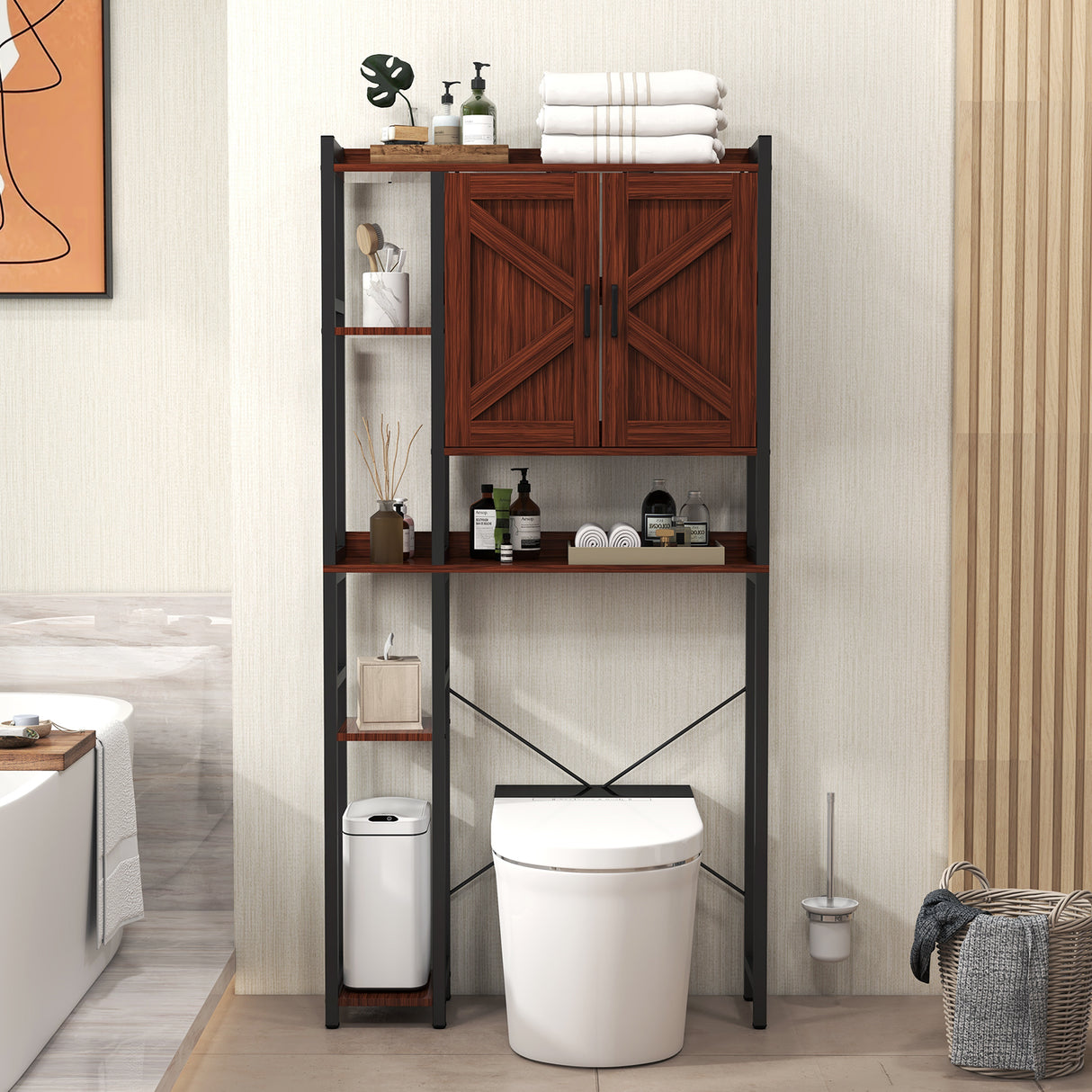 JOIVI Over The Toilet Storage Cabinet, Over Toilet Bathroom Organizer with Adjustable Shelf and Double Doors